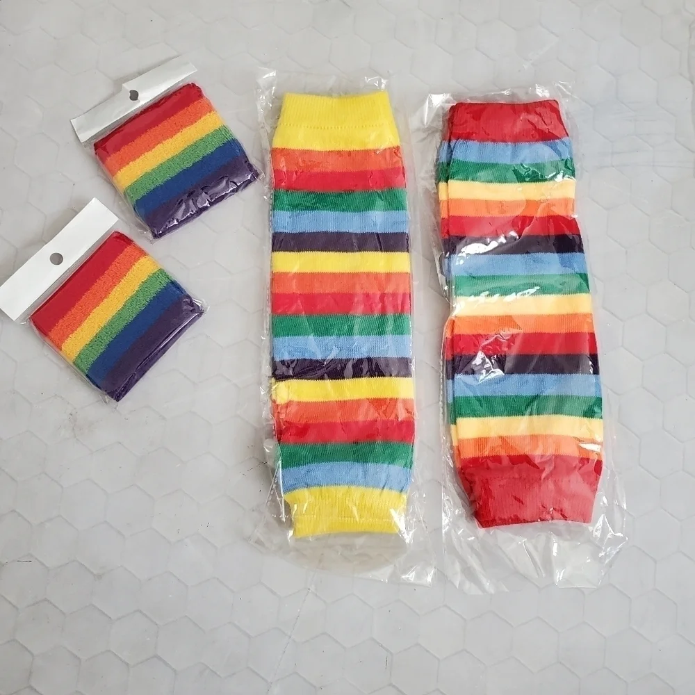 Toddler Girls Rainbow Sweatband Leg Warmers Dance Skate Bundle Set